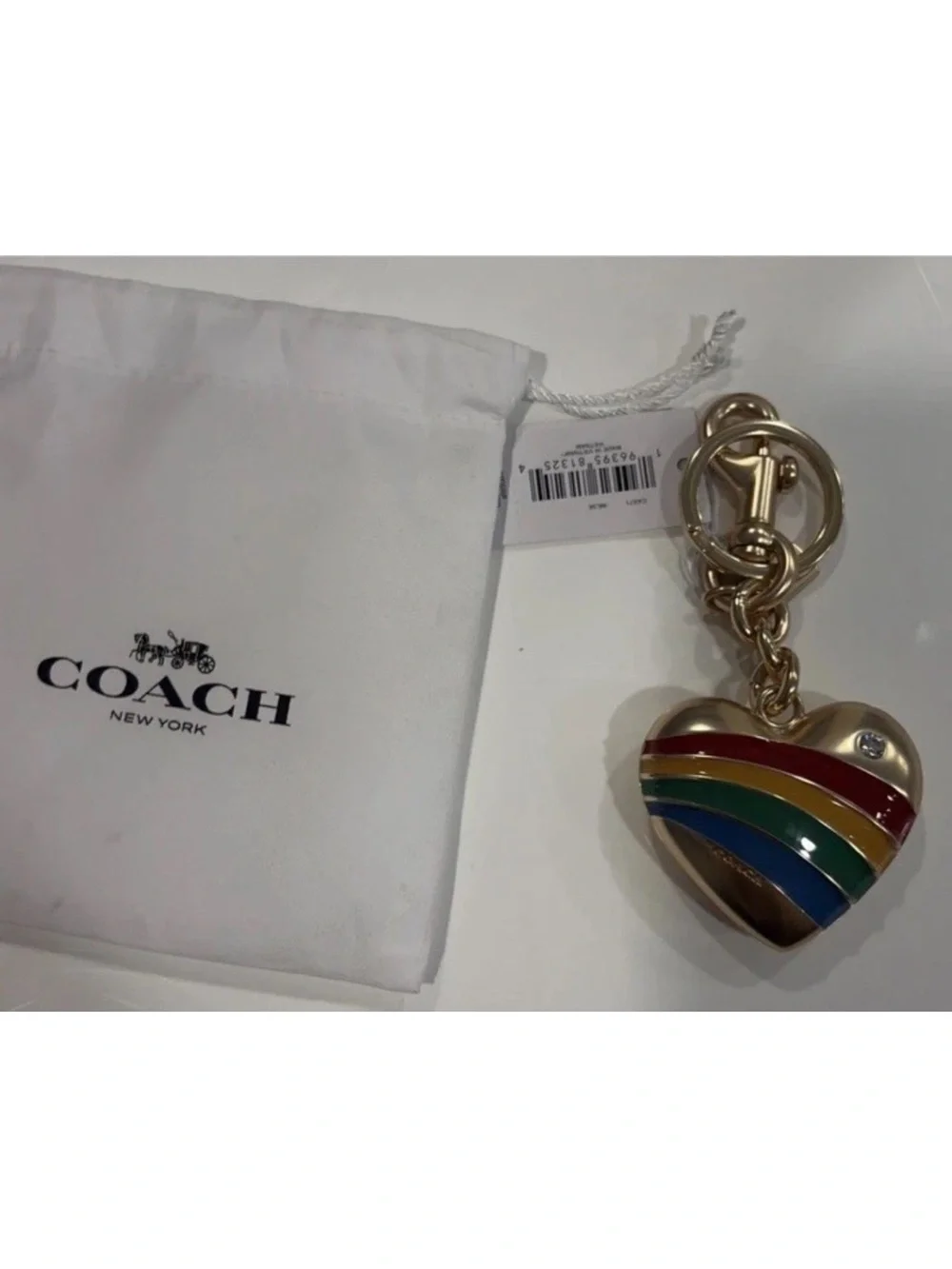 ❤️Coach Heart Bag Charm Keychain - CAX71 Brass Metal Rainbow Enamel/Crystal -NWT